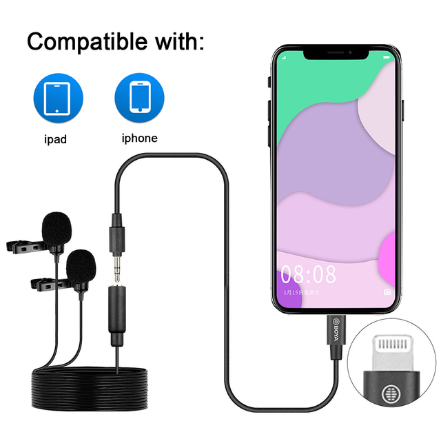 Boya by -m2/m2d nierenförmiges lavalier-ansteckmikrofon mit 3.5mm trs-kabeln, abnehmbarem einzelkopf, kompatibel mit ios-smartphones: Von -m2d