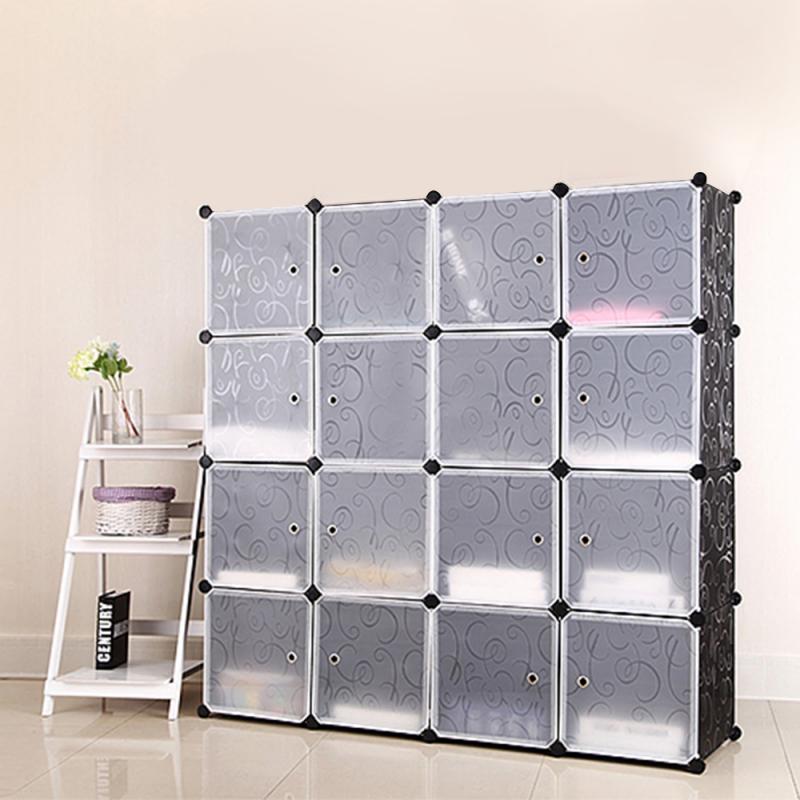 4 Layers 16 Doors Plastic Wardrobe Storage Box Oragnizer Closet Cabinet Detachable Assembly Locker Bedroom Clothes Wardrobe HWC
