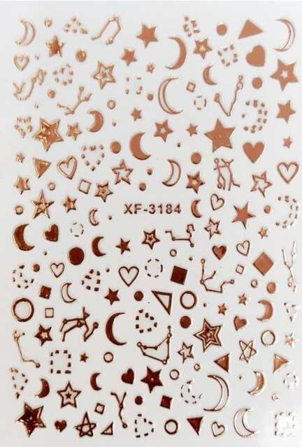 5 teile/paket Sterne mond linien liebe knapp Nagel Aufkleber Entwürfe Gummierte 5D Nagel Kunst Aufkleber Decals Makep Kunst Dekorationen: XF3184  5Stck