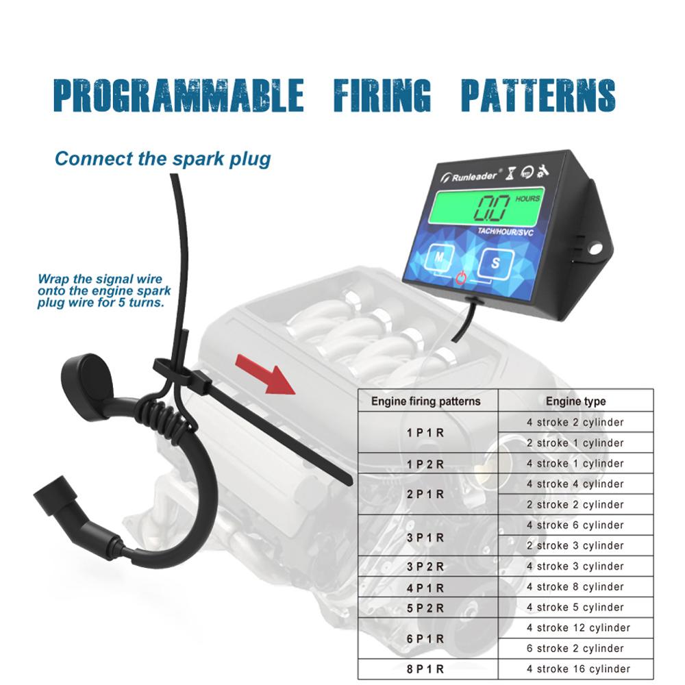 Inductive Hour Meter Gauge Track Oil Change Small Digital Engine Tachometer HM011G for Boat Lawn Mower Motorcycle Outboard