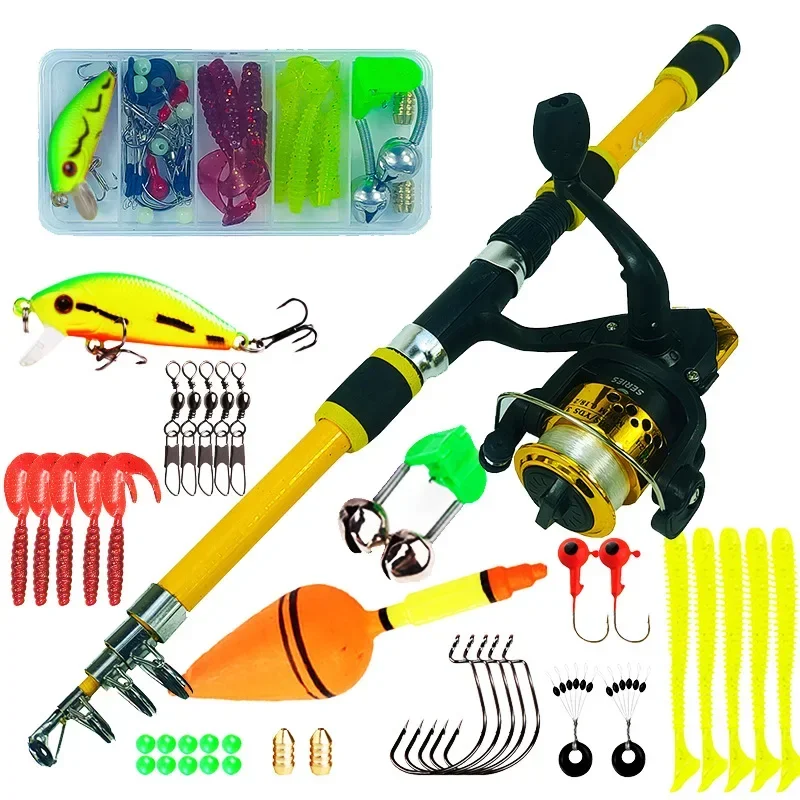 Spinning Fishing Rod and Reel Combo1.8M Telescopic Rod with 5.2:1 3BB Reel Max Drag 5kg Full Fishing Kit Fishing Set: Burgundy