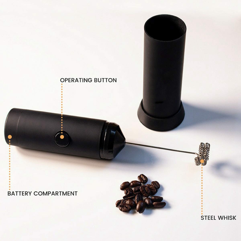 Mini håndholdt mælkeskummer - batteridrevet elektrisk skumproducent | inkluderer køkkenstativ, lattemælkæg, kaffe mi
