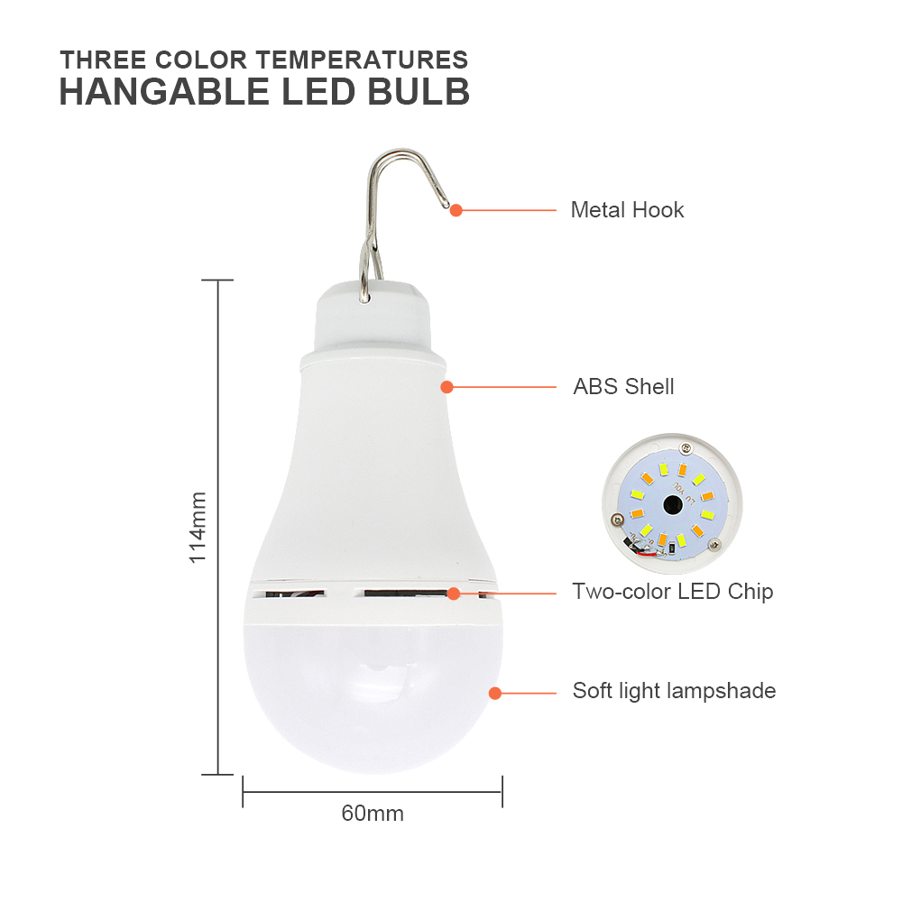 Linterna LED USB para exteriores, Bombilla portátil para acampar, 5V, 3 colores, lámpara recargable regulable para tienda de campaña en casa, senderismo, luz nocturna de emergencia