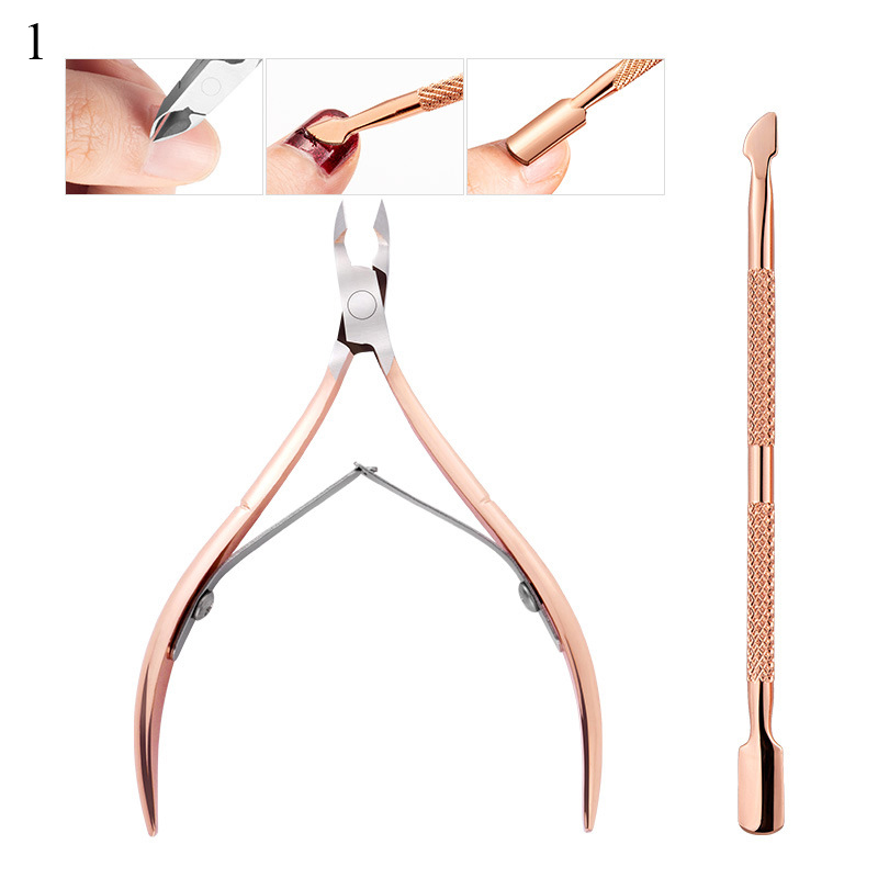 2Pcs/Set Stainless Steel Nail Art Cutter Scissor 2 Ways Cuticle Clipper Pusher Dead Skin Remover Kit Manicure Pedicure Tools: 1