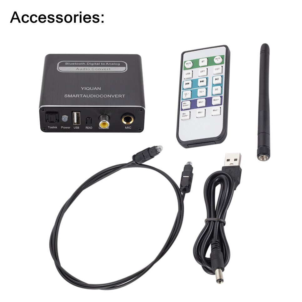 Digitaal Naar Analoog Audio Converter Optical Fiber Toslink Coaxiale Signaal Naar Rca R/L Play Microfoon Afstandsbediening Audio decoder: Default Title