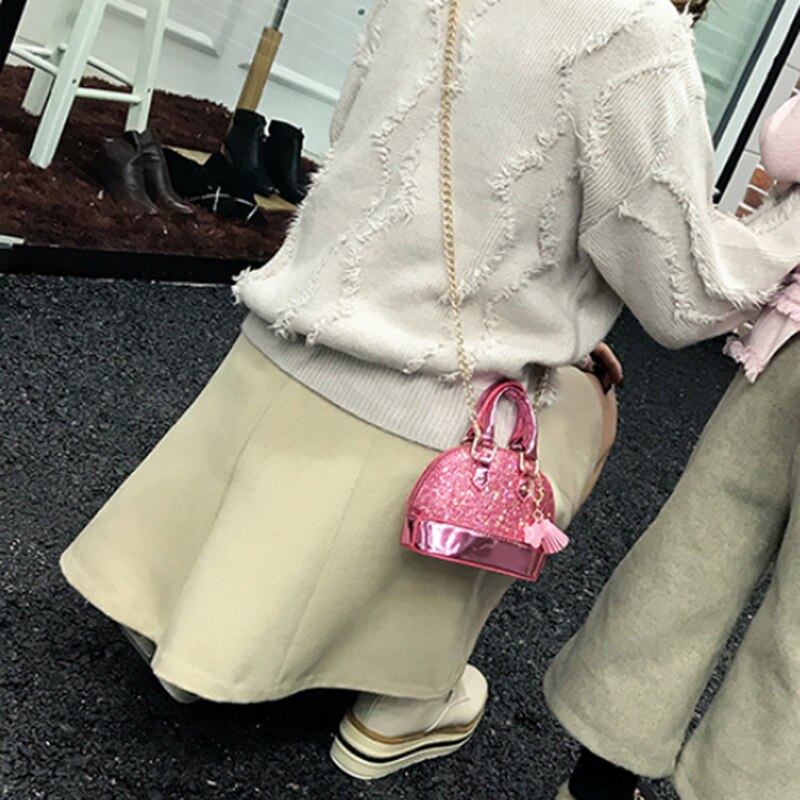 Handtassen met pailletten voor meisjes, prinsessen schoudertas, mini-tas voor meisjes, peuters en kleuters (roze)