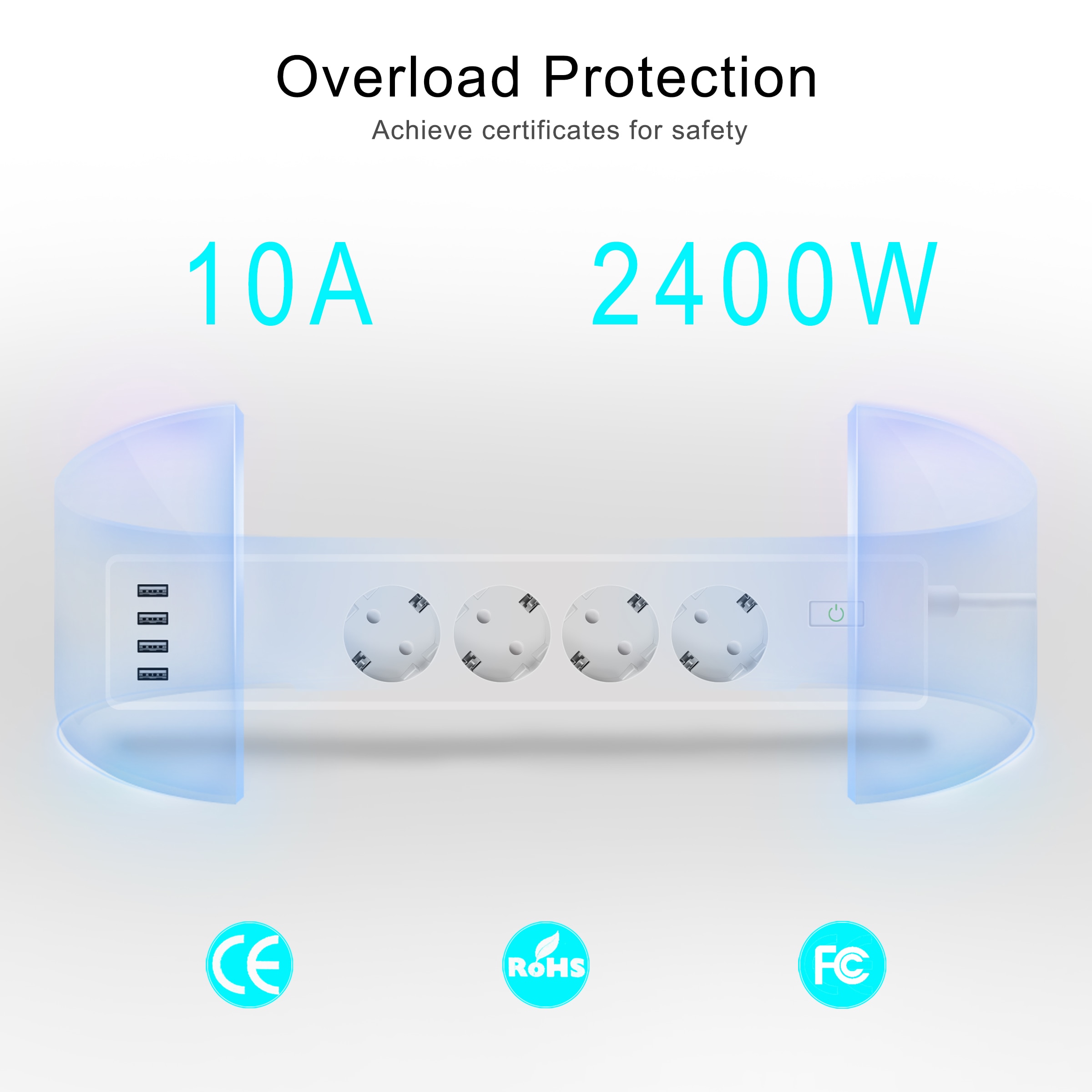Smart wifi strømskinne 4 eu stik med 4 usb-porte timing voice tuya app trådløs fjernbetjening fungerer med alexa google home