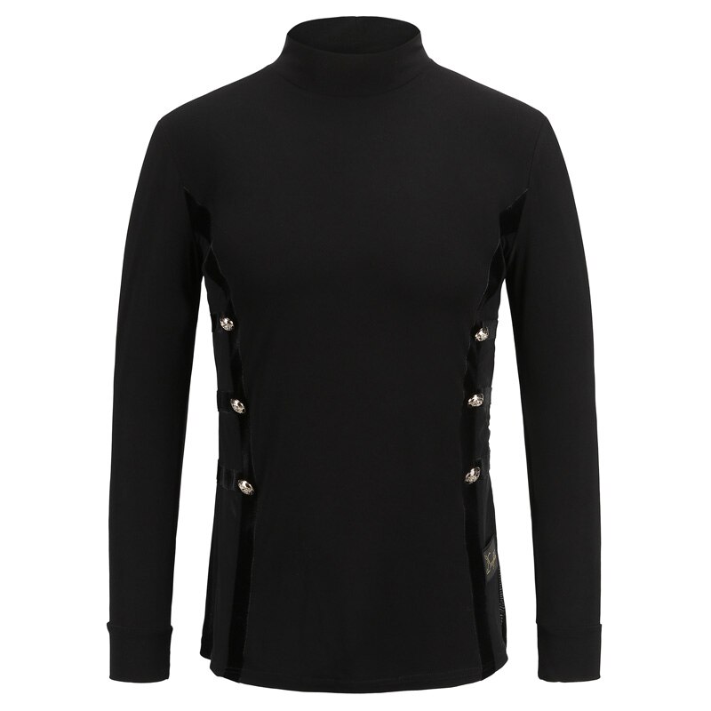 Latin Dance Shirts Men Black Long Sleeve High Collar Competition Performance Top Male Cha Cha Rumba Tango Samba Clothes DNV11737