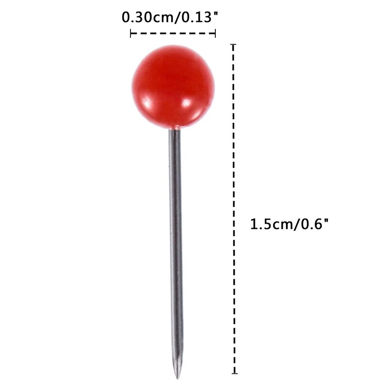 Push pins 600- tælle kort stifter markering pins 1/8- tommer plast perler hoved, med stål punkt 10 forskellige farver