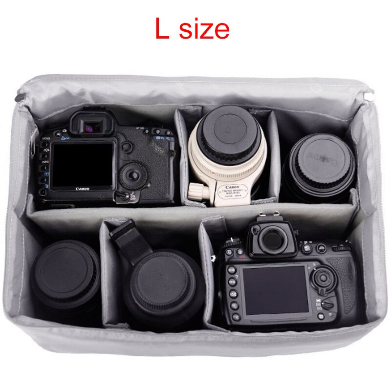 Bolsa de nailon resistente al agua, con cierre e inserto acolchado, para lente de cámara DSLR, división interior, bolsa protectora plegable: L