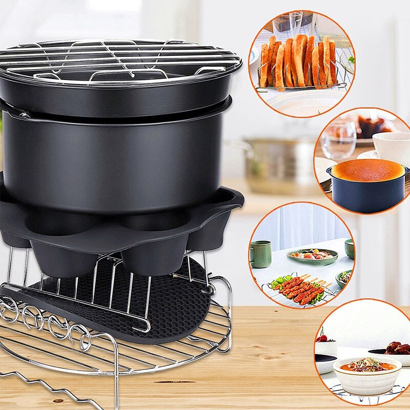 9 Inch 8 Stk/set Friteuse Electrique Phillips Lucht Friteuse Accessoires Set Chips Bakken Pizza Pan Friteuse Universal Fit Voor 5.3-6.8QT