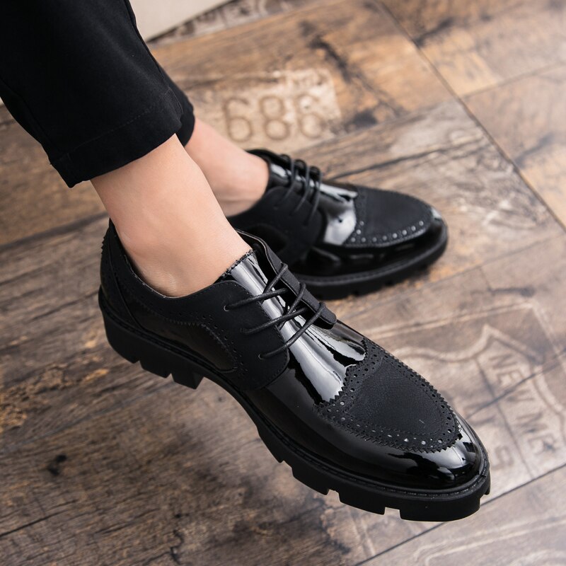 Mænd kjole loafers snøre business bryllup mænd sko åndbar stil banket pailletter guld sorte mandlige sko chaussure homme  a4: Sort / 7.5