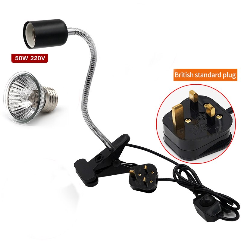 Uva/uvb E27 Pet Reptile Aquarium Heat Lamp Clip-On Bulb Adjustab Holder Tortoises Basking Uv Heating Lamp Kit for Lizard Turtle: UK holder and 50w