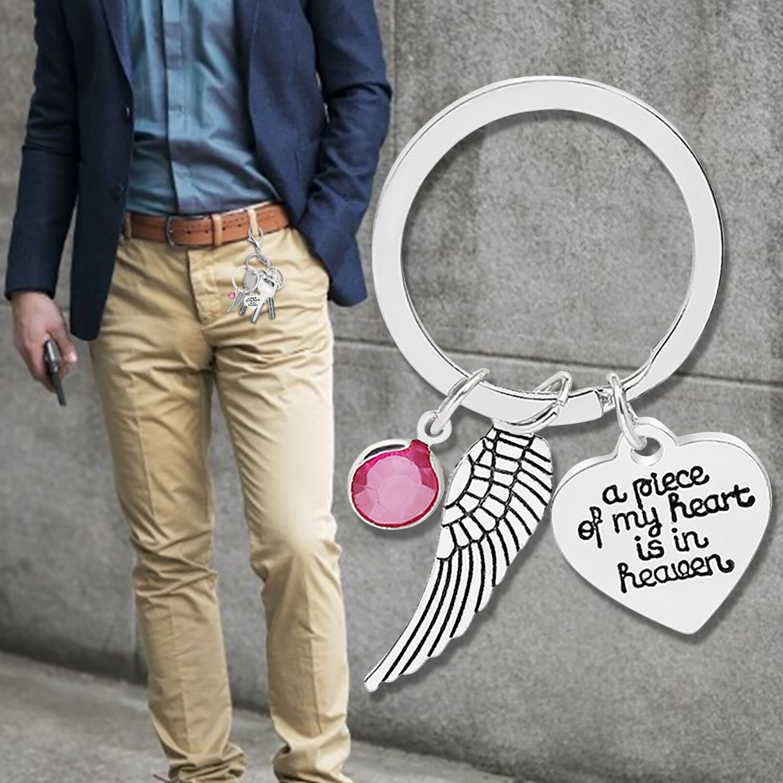 Memorial Keychain A Piece of My Heart is in Heaven Angel Wing Key Chain Memorial Dad Keychain Loss of Father Sympathy