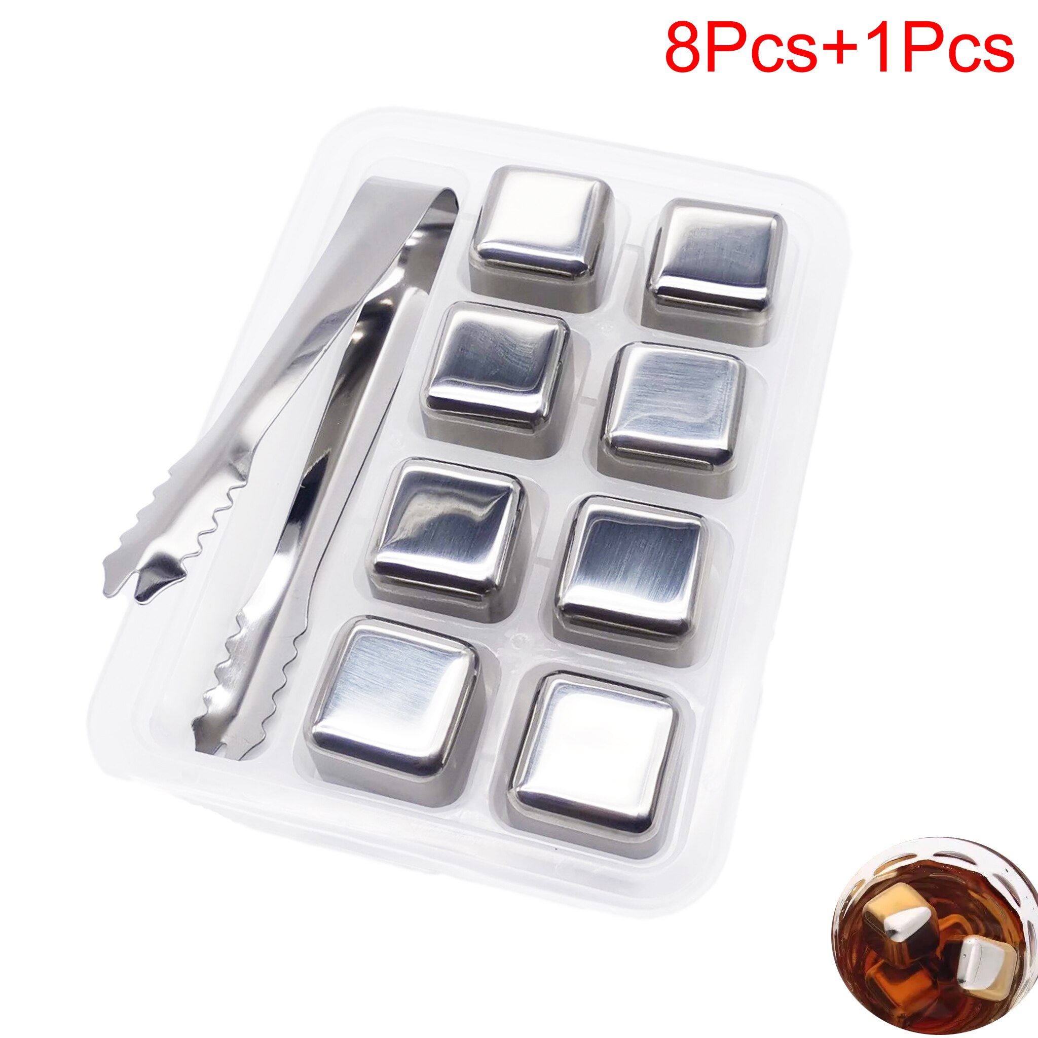 Stainless Steel Whiskey Stones Set Reusable Ice Cubes for Drinks Cocktail Shaker Whiskey Rocks Chilling Stones + Ice Tongs: 8 Pack With Tong Box