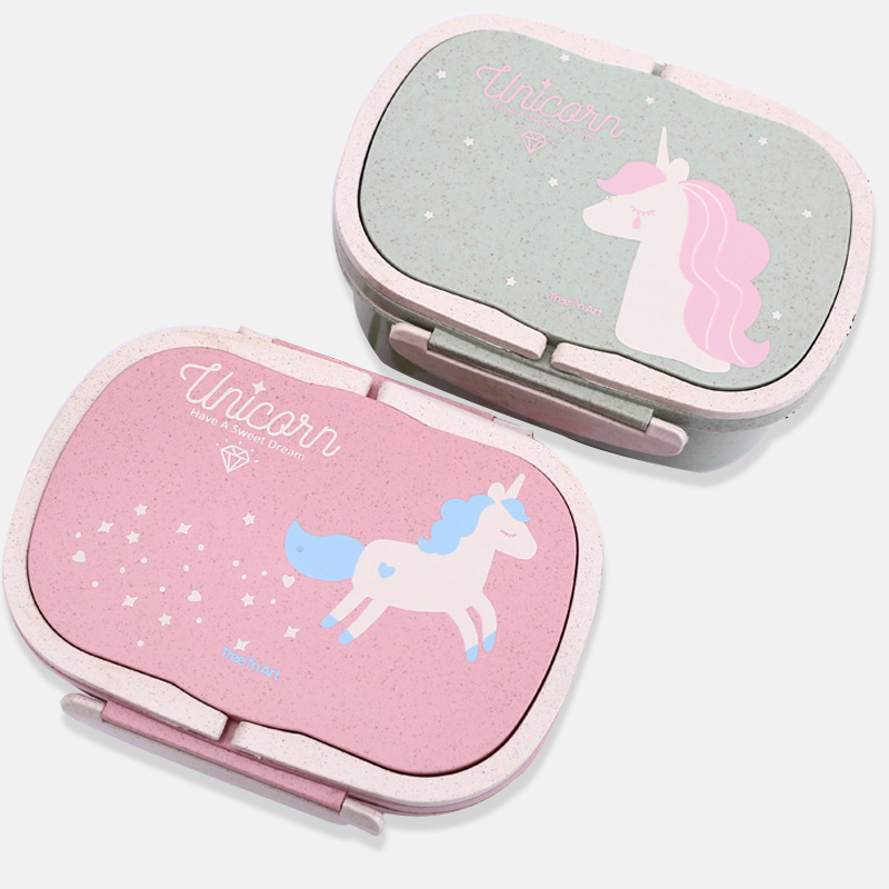 Unicorn Student Lunch Box For Kid Eco-friendly Food Container Storage Bento Boxes 2 Layer Handle Broodtromme Unicorn
