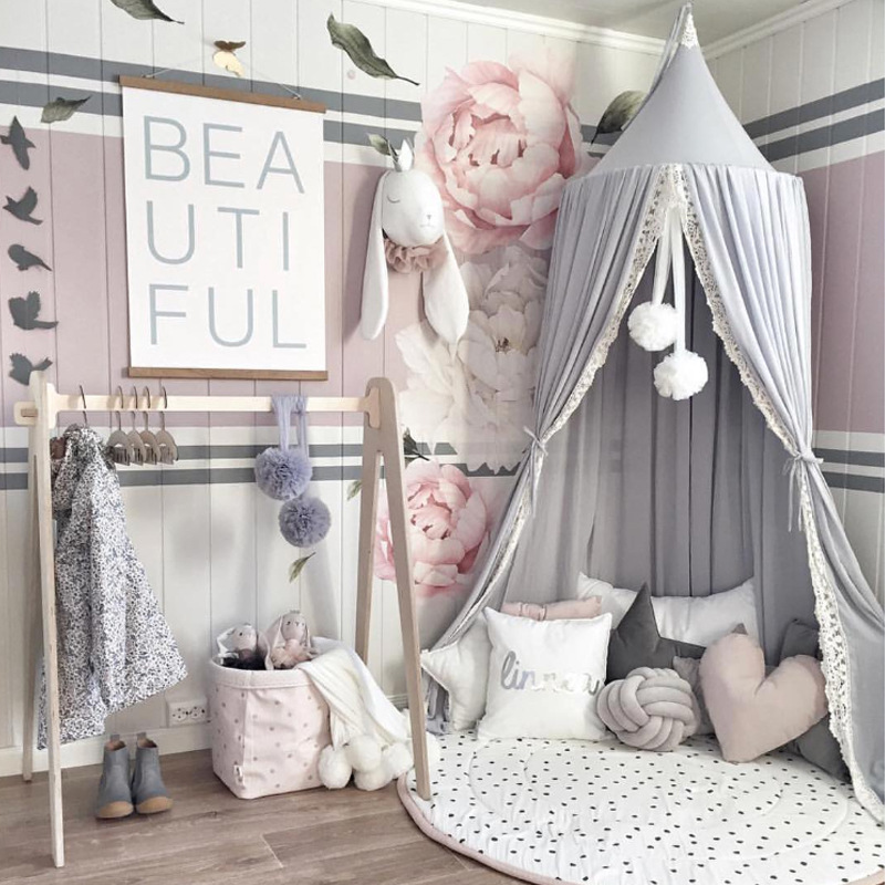 Chiffon Kant Nordic Kinderen Bed Gordijn Eenvoudige Baby Klamboe Thuis Decoratieve Gordijnen Voor Slaapkamer