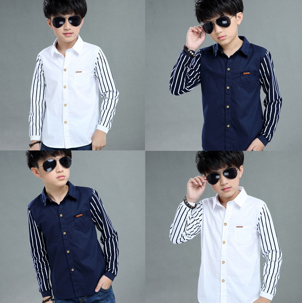 freundlicher Kleidung 3 Zu 13 Jahre jugendlich Baby freundlicher Jungen Langarm Streifen Verschluss Gentleman Shirt Spitzen Kleidung T Shirt Enfant