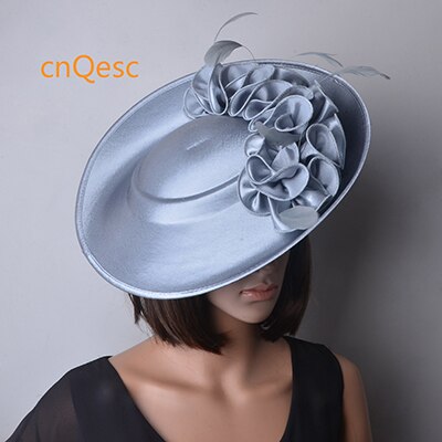 Stor matt satin fascinator sinamay hattar formell klänning hatt för bröllop damhatt lopp .qf118: Silver-