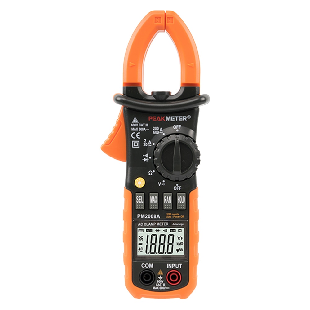 PEAKMETER PM2008A Digital Clamp Meters Auto Range Clamp Meter Ammeter Voltmeter Ohmmeter W/ LCD Backlight Current Voltage Tester