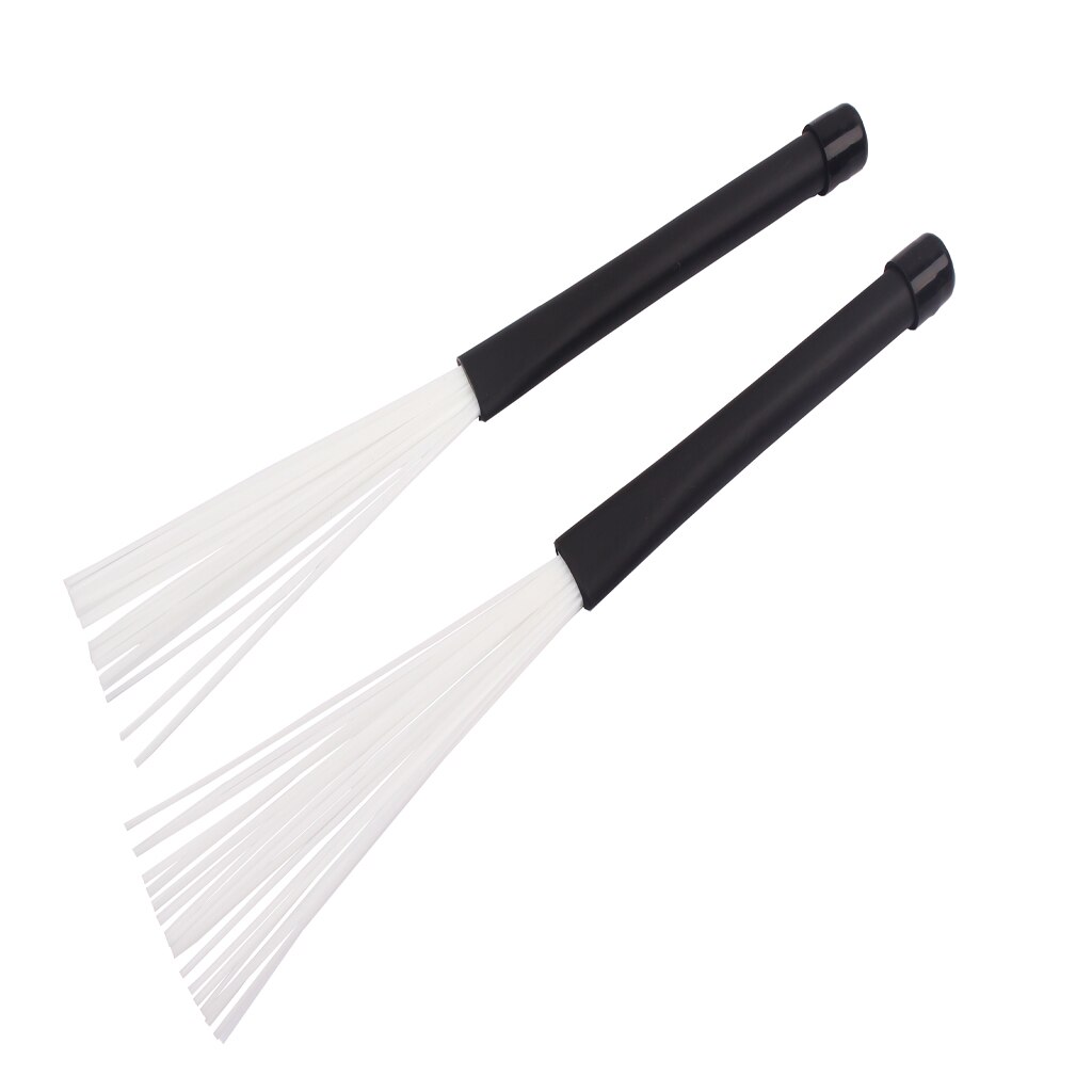 Paar 2 Stuks Intrekbare Rubberen Handgrepen Jazz Drum Brushes Sticks Wit Nylon