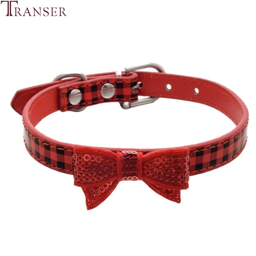 Transer Hond Levert Leuke Pu Leer Plaid Huisdieren Halsband Met Pailletten Strik Voor Kleine Honden 80124