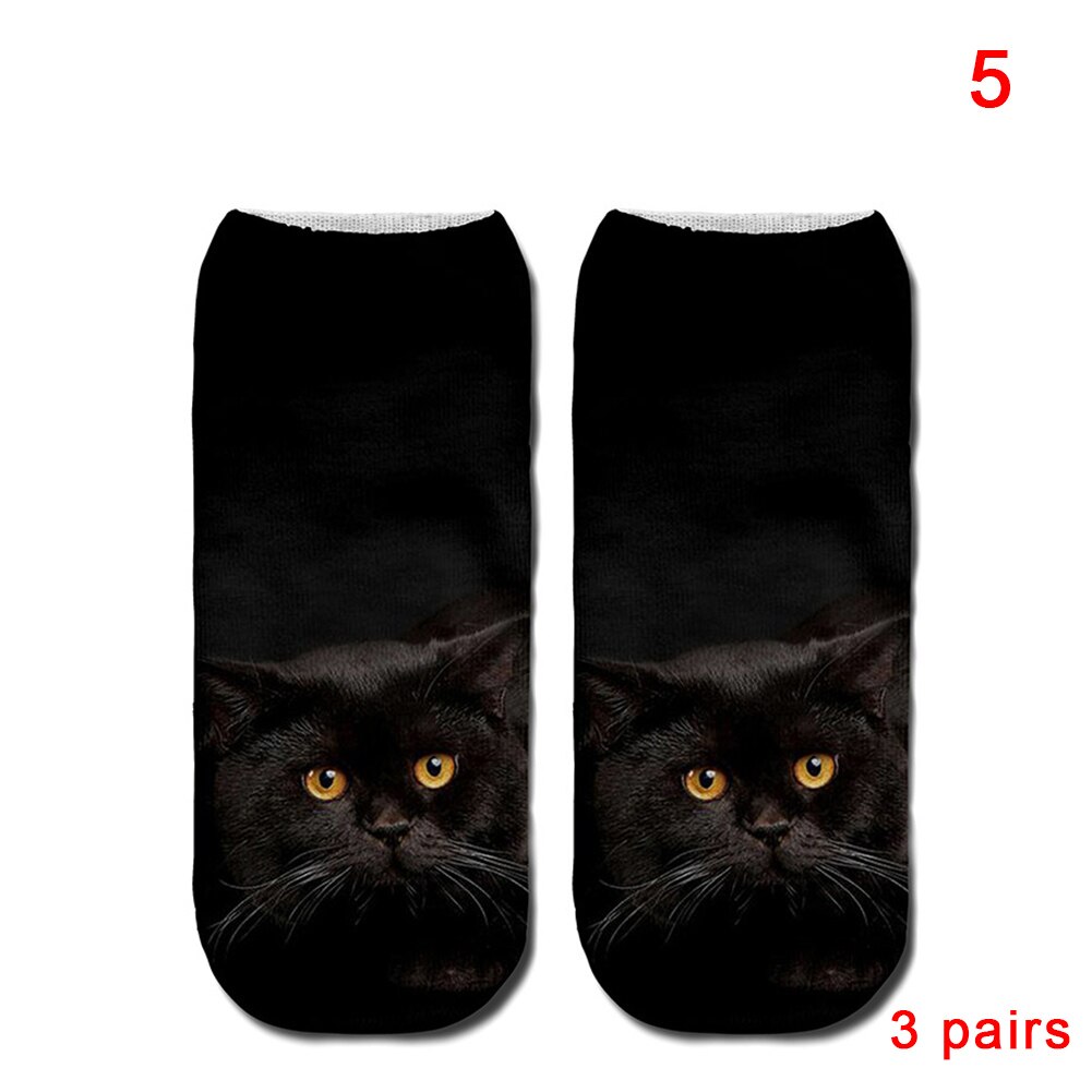 Kobiety moda 3D zwierzęta kot Łapa wydrukować skarpetki zebra wzór Kawaii krótkie bawełniane skarpety świąteczne śliczne kot niski skaleczenie kostki skarpetki: 3 Pairs 5