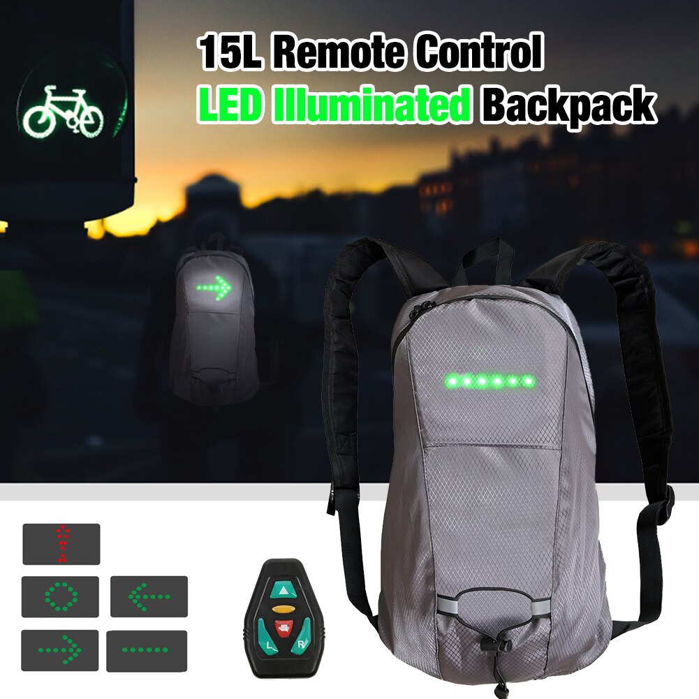 Bicycle Backpack Riding Backpack 15L Large Capacity Remote Control Waterproof LED Illuminated Backpack Night Riding Adorable