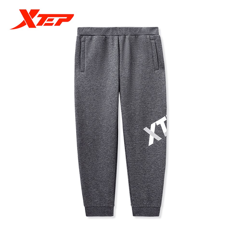 Spodnie dziecięce Xtep 2020 jesienne i zimowe spodnie chłopięce plus kaszmir ciepły tendencja zwykły spodnie sportowe 680426639028: ciemny szary / 160cm