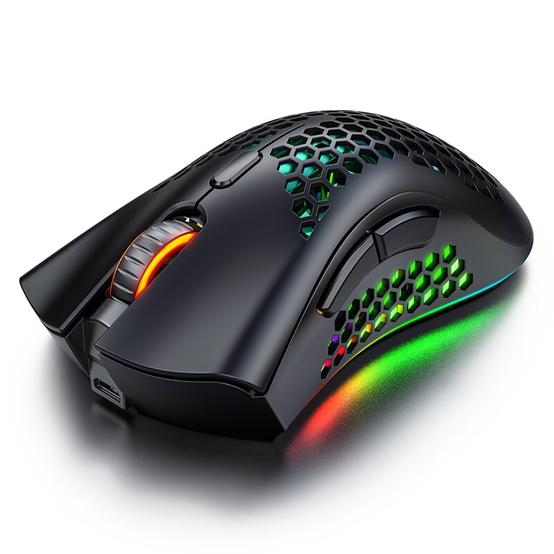 REDSTORM-ratón inalámbrico A3 para videojuegos, Mouse óptico retroiluminado RGB para ordenador portátil y PC: black