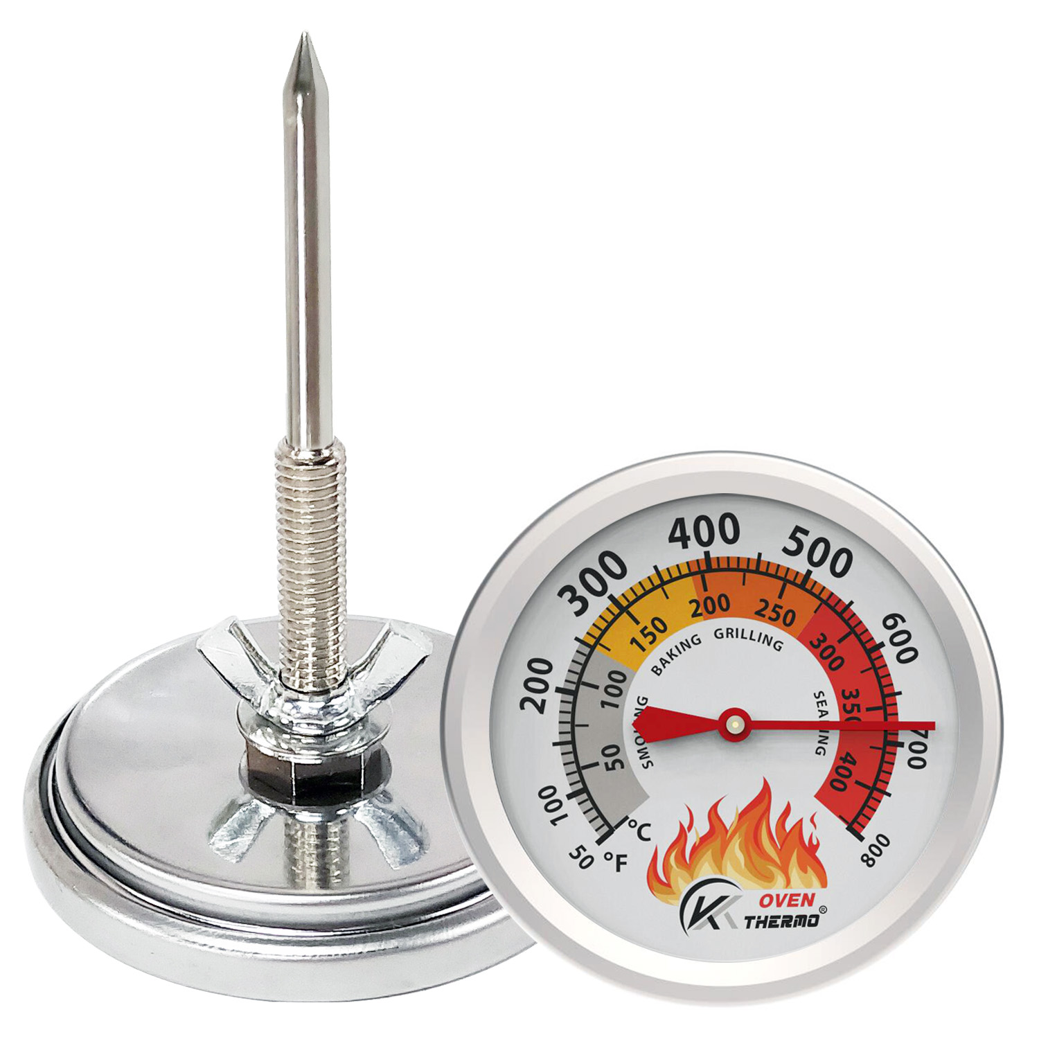 KT THERMO Grill Thermometer Barbecue Charcoal Smoker Temperature Gauge Grill Pit Replacement Thermometer for BBQ Meat Cooking: WHITE