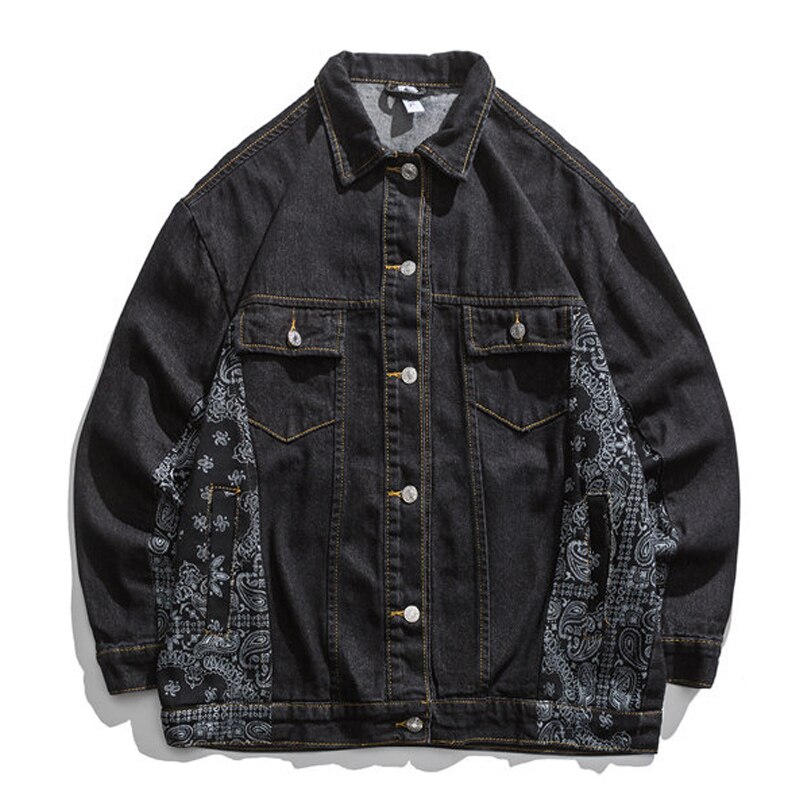 Chaqueta vaquera con estampado de flores de anacardo para hombre y mujer, ropa informal de algodón estilo Hip Hop, con retazos de bloque de Color, para otoño,
