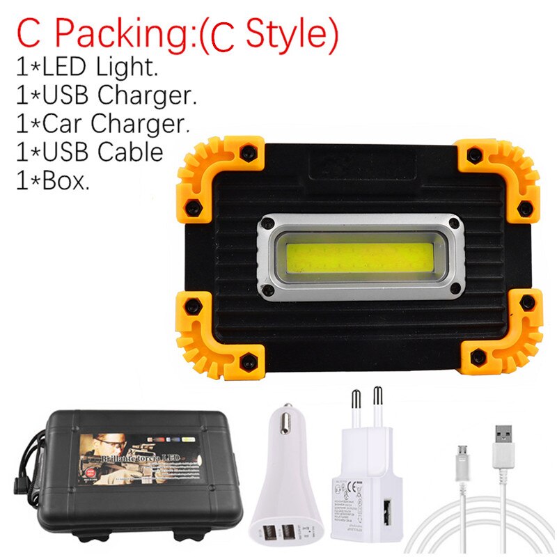Usb genopladelig lommelygte bærbar cob led lommelygte udendørs jagt camping fakkel telt lanterne til 18650 or aaa batteri: C pakning - c stil / Intet batteri