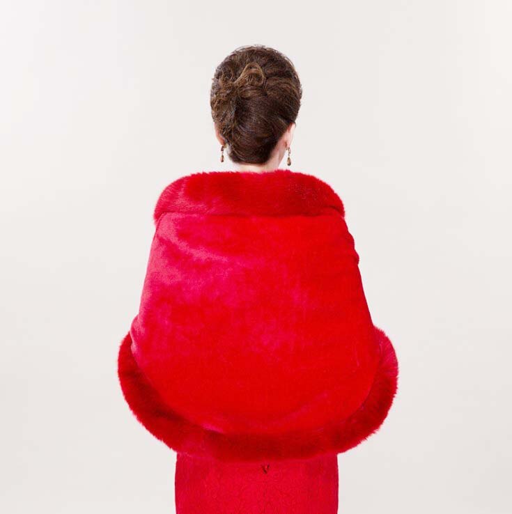 Manteau d&#39;hiver en fausse fourrure rouge pour femme, , veste de soirée, châle, Boleros