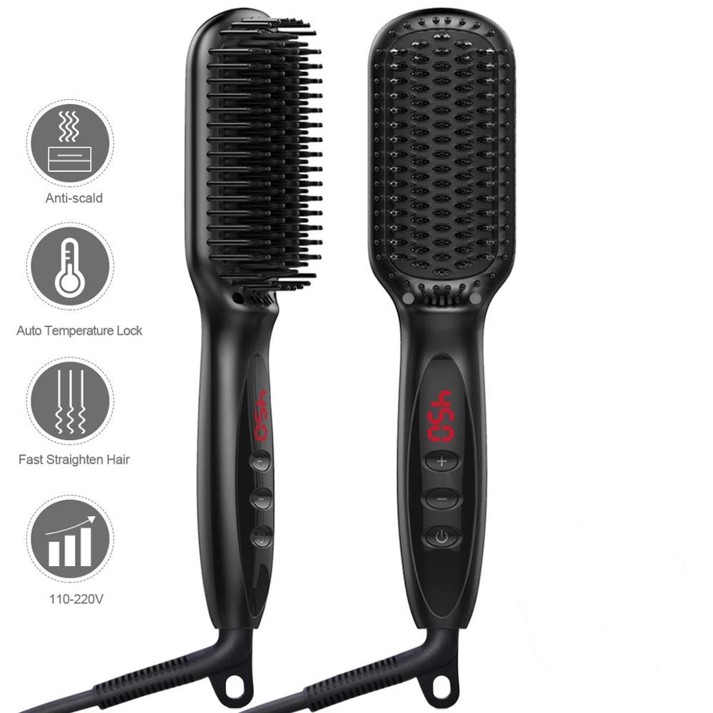 Hair & Beard Straightener Brush Electric Straightener Brush Fast Heating Brush Ionic Hair Straightening Comb