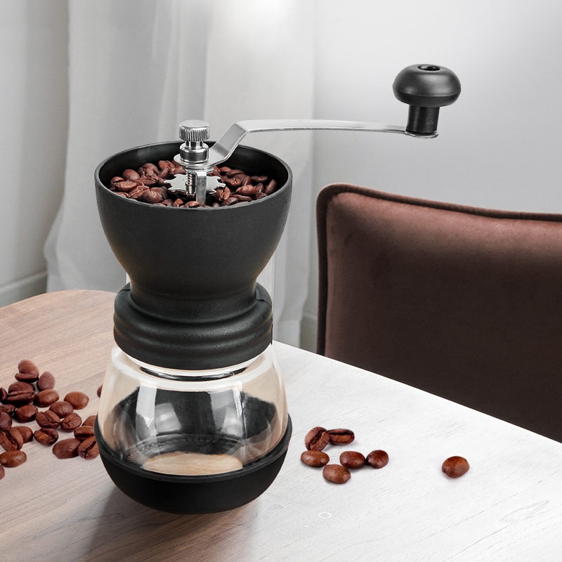 Kaffekvarn mini manuell bönmalningsmaskin i rostfritt stål förvaringsflaska espressotillbehör baristaverktyg