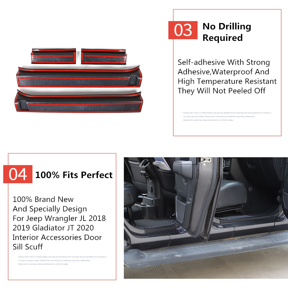 for Jeep Wrangler JL Gladiator JT Welcome Pedal Cover Door Enter Guard Sill Scuff Plate ABS Black Car Accessories