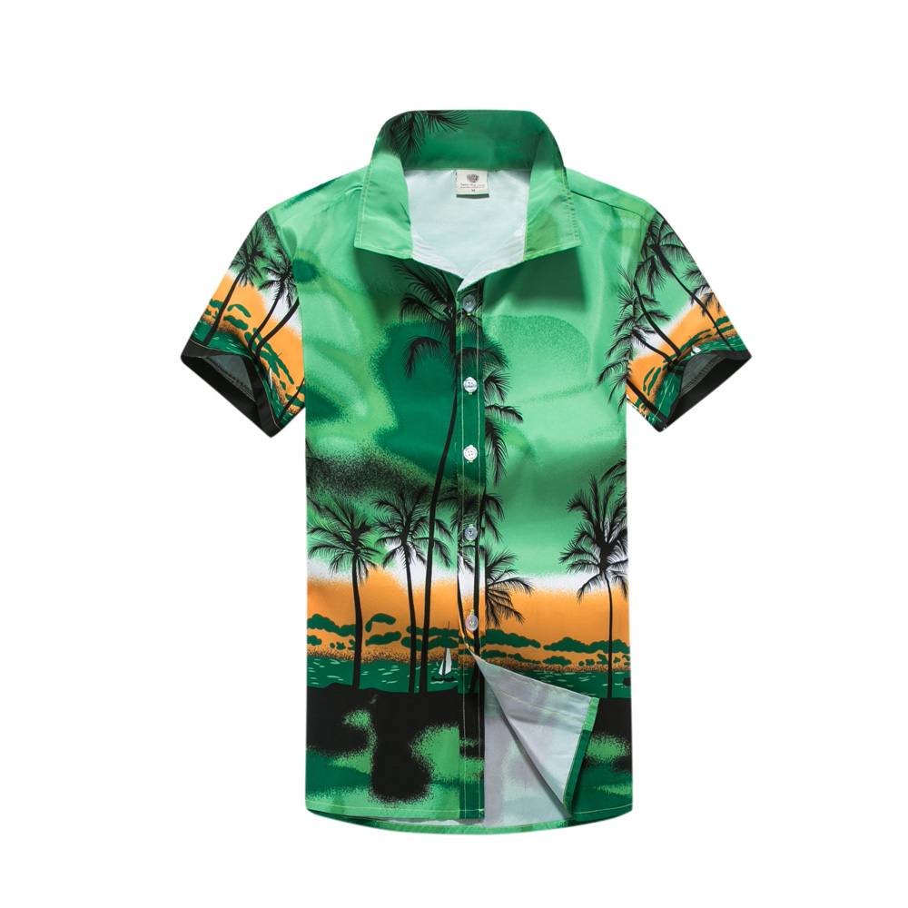 Summer Men Beach Shirts Tree Print Short Sleeve Button Leisure Hawaiian Shirts Men Casual Streetwear Summer Top Shirts Male