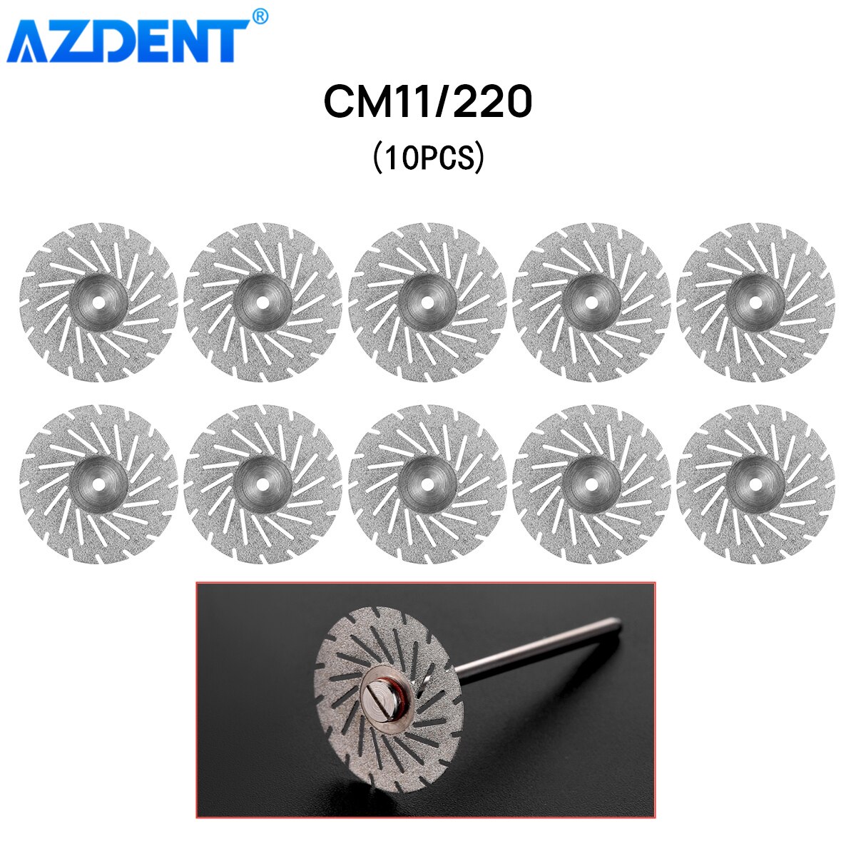 AZDENT 11 Sizes Dental Lab Diamond Disc 0.20mm Ultra-thin Double Side Grit Disk Cutting Tool Dia 22mm Polisher Dentistry Dentist: 10PCS CM11
