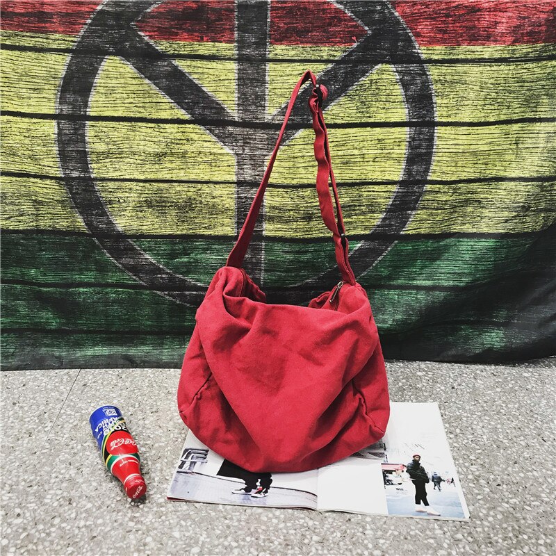 Tiener Ecologie Katoen Stof Slouch Bag Vrouwelijke Jeugd Student Koreaanse Mode Canvas Zachte Grote Capaciteit Zwart Wit Messenger Bag