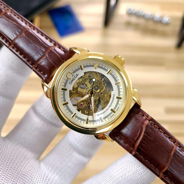 Omega- Brand Automatische Mechanische 007 Horloges Mannen Waterdichte Skeleton Polshorloge Met Vrouwen Mannen Lederen Band: 8