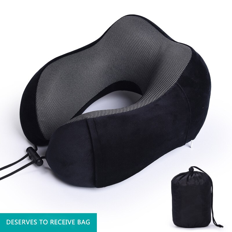 Car U Shaped Memory Foam Neck Pillows Soft Slow Rebound Space Travel Pillow Solid Neck Cervical Healthcare Bedding: Black Set 1