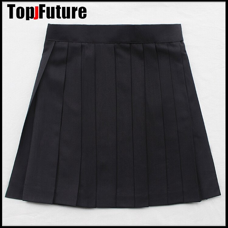 Uniformes scolaires japonais femmes filles, couleur unie plissée, costume JK noir bleu marine gris, jupe de Style académique pour lycéennes: BLACK 42CM / M