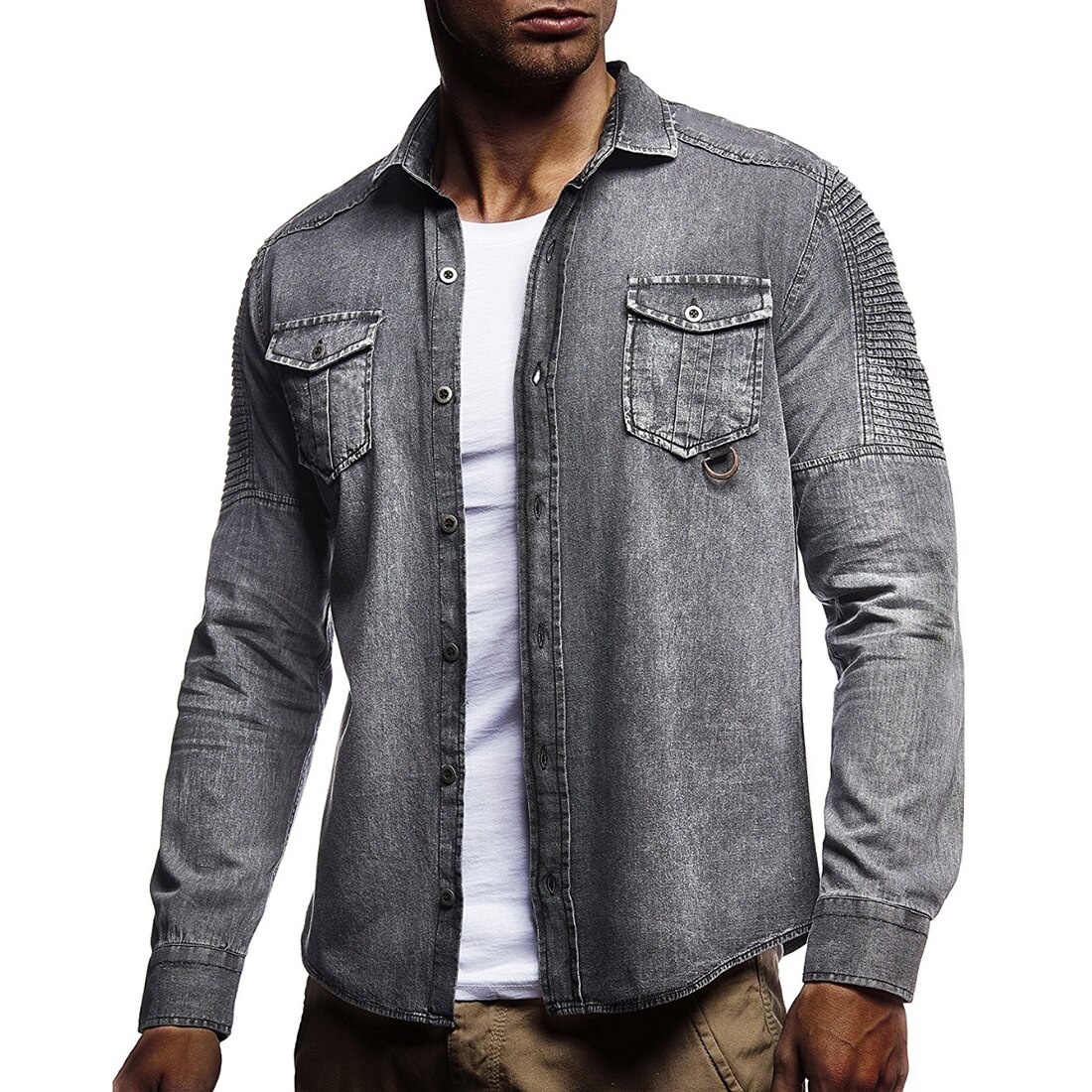 HEFLASHOR Men Denim Jacket Hole Ripped Men Coat Moto Biker Men Jeans Jacket Pockets Chaquetas Hombre Washed Jeans Bomber Jacket