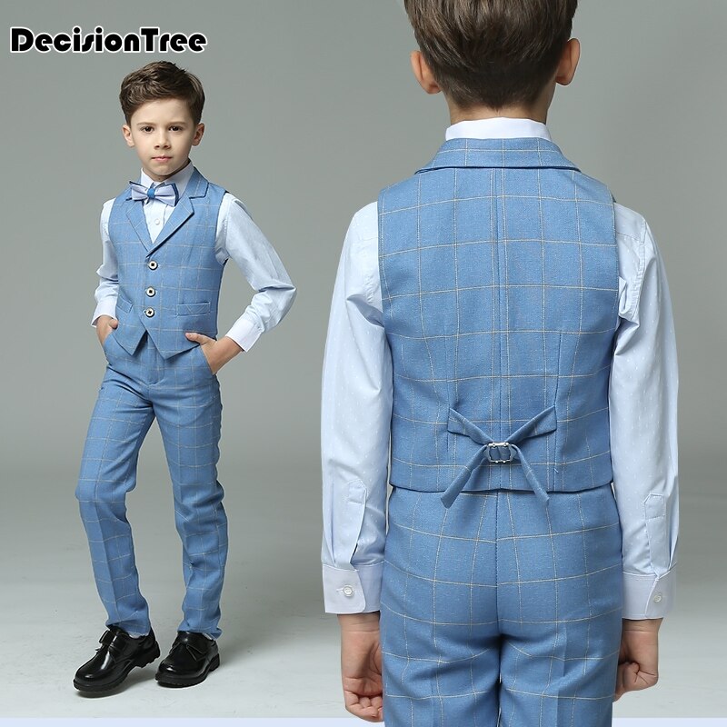 nuevos trajes de niños a cuadros azul claro chaleco establece trajes de boda para niños esmoquin ropa de boda para chicos terno meninos