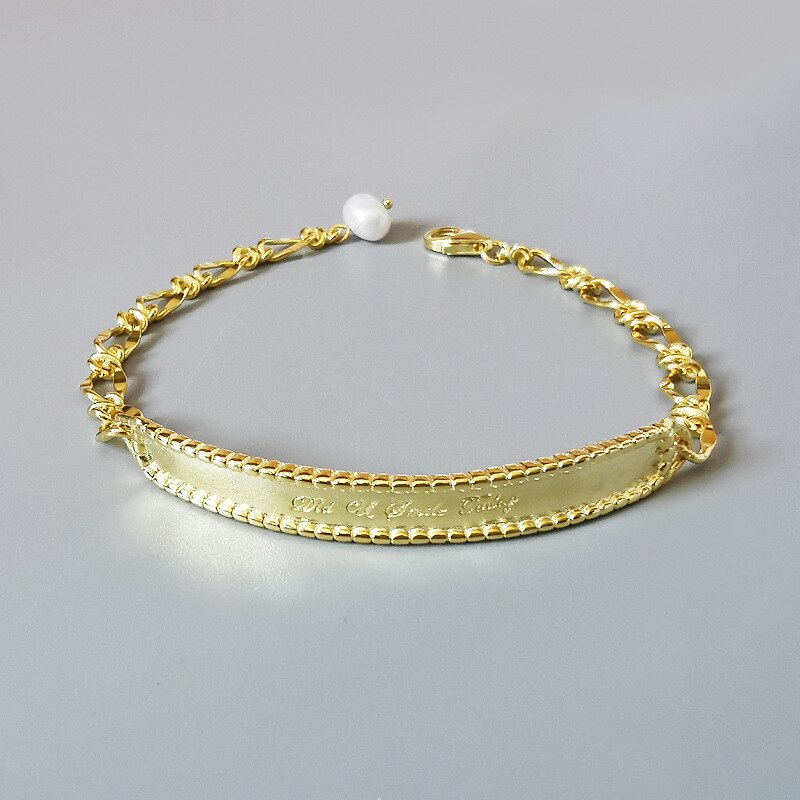 Louleur nyheter 925 sterling sølv armbånd barokk perle måke farge armbånd engelsk kort armbånd til kvinner fint smykker 19cm: Stil 2