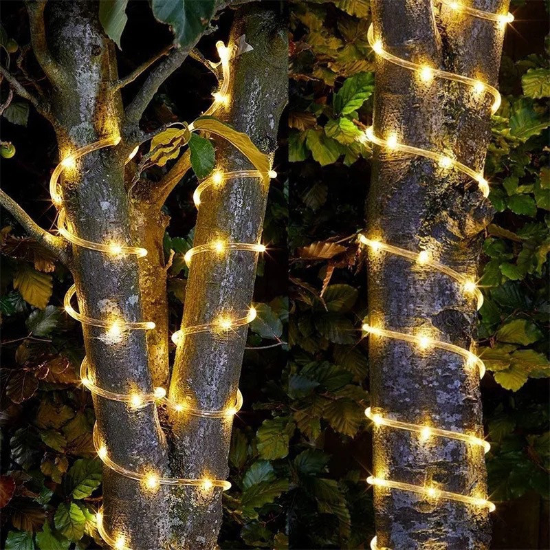 Luces de cuerda solares para exteriores, cadena de luces LED, 8 modos, luces de manguera de jardín, decorativas, boda, Navidad, Halloween, Patio, porche, piscina