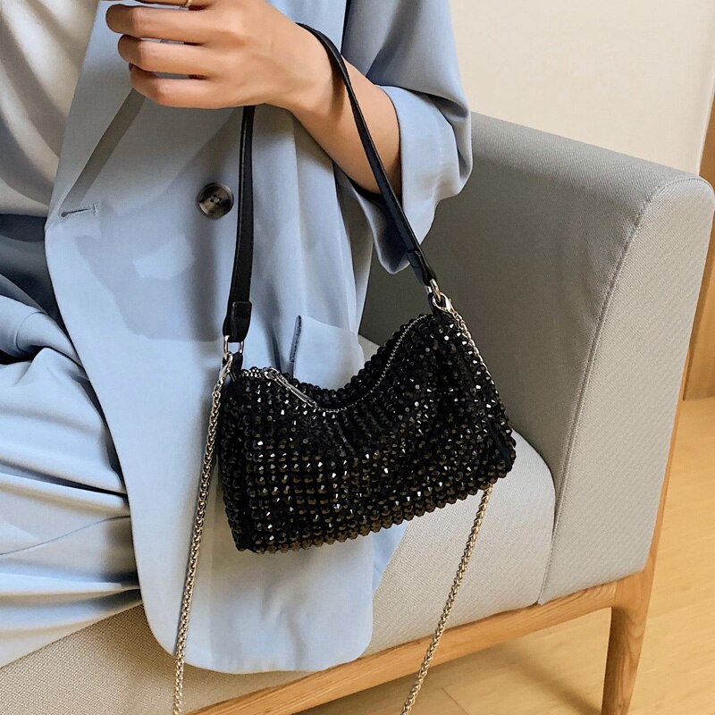 Diamant tote bøtteveske sommer høy pu lær dameveske kjede skulder messenger bag reiseveske