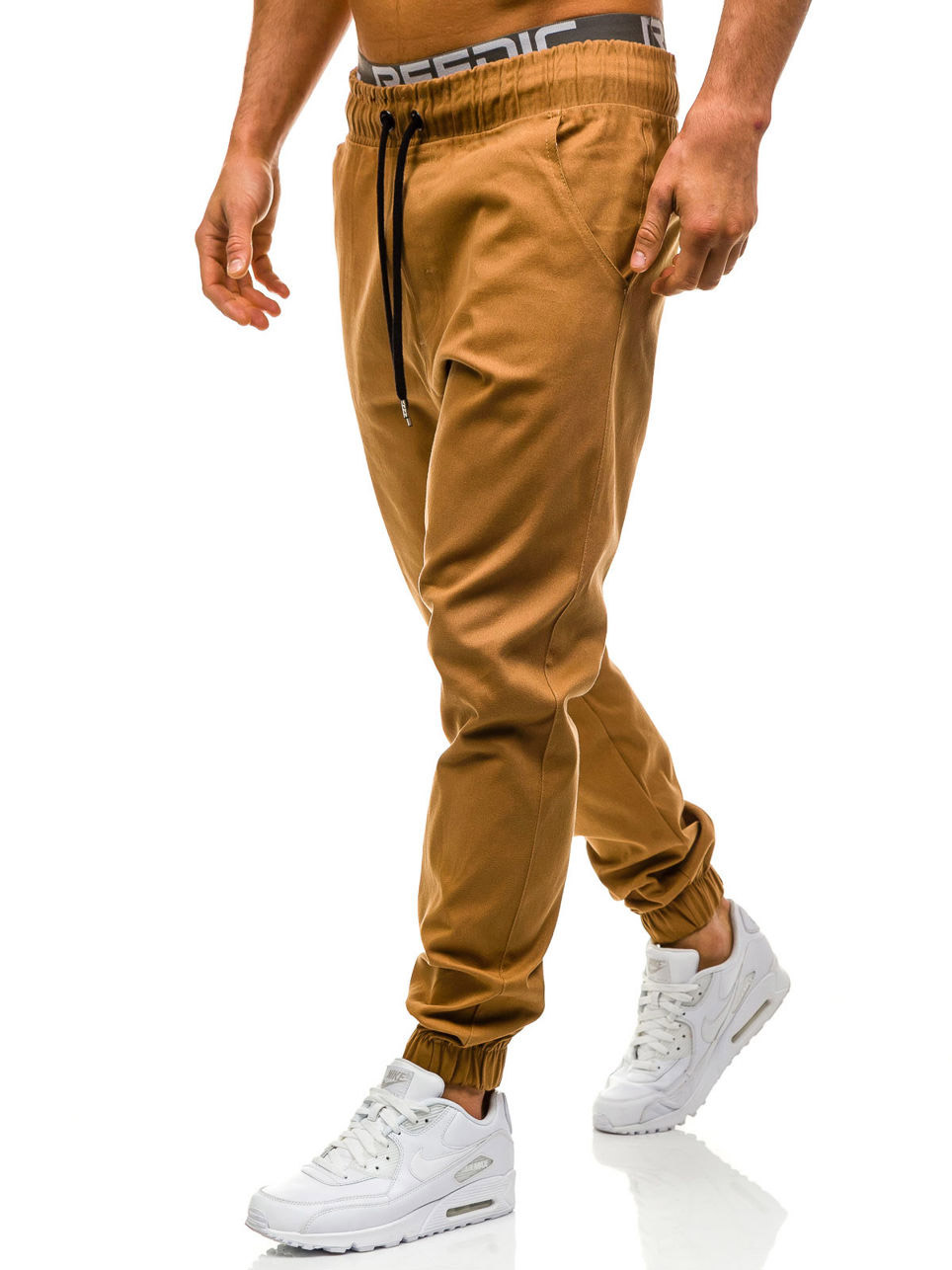 Spring autumn Joggers running hiphop Drawstring Men s skinny casual jeans stretch Cotton pants long trousers men: M / Khaki