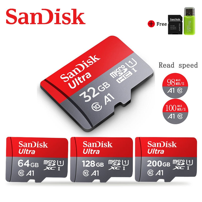 SanDisk-tarjeta de memoria 256GB, Microsd Clase 10, 32GB, 16GB, 200GB, 128GB, 64GB, 98 MB/S